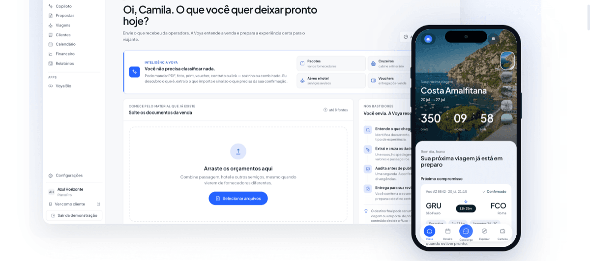 Telas reais do produto VOYA